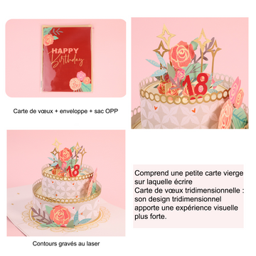 arte de voeux 20x15cm carte tridimensionnelle à double couche de gâteau de roses avec marquage à chaud bénissant carte postale